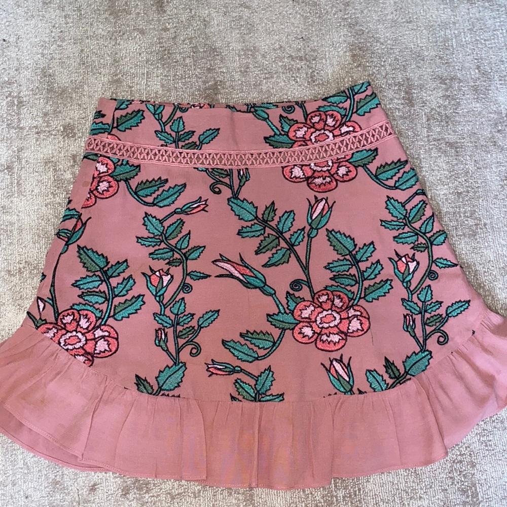 For Love and Lemons Pink Floral High Waited Skirt